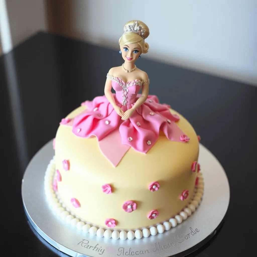 Intricate ruffles and frosting details added to the Barbie cake's dress.