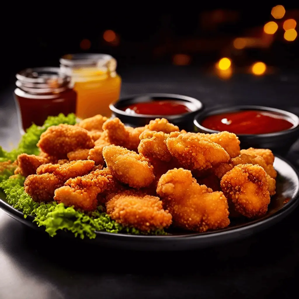 Golden crispy homemade chicken nuggets served on a plate