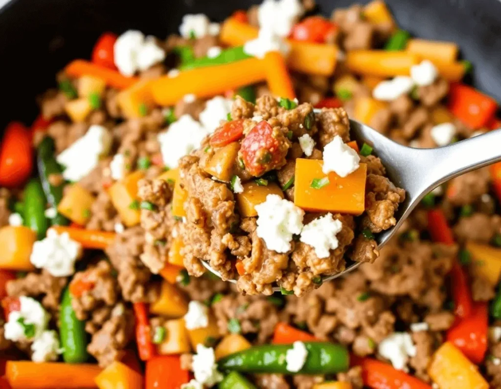 Mediterranean ground beef stir-fry